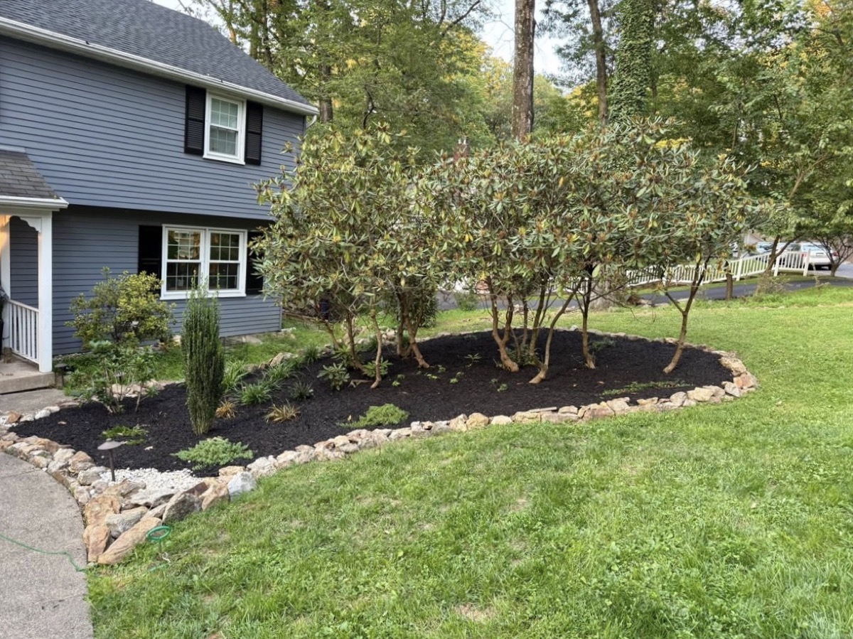 Decorative white stone landscape bed
